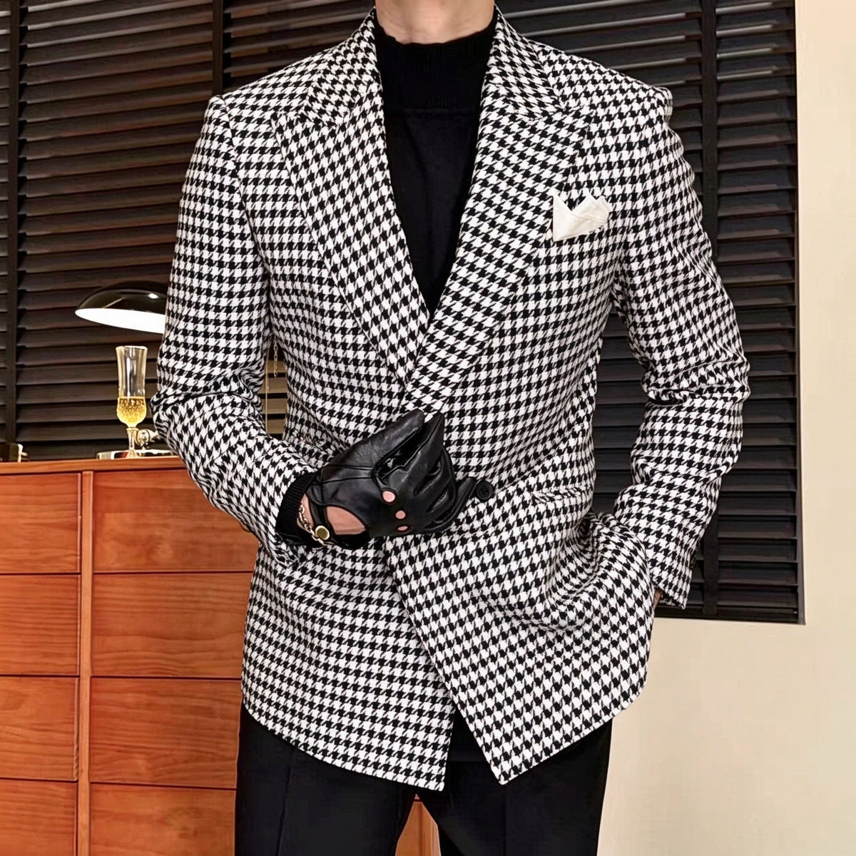 Houndstooth Double-Breasted Wool-Blend Blazer
