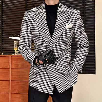 Houndstooth Double-Breasted Wool-Blend Blazer
