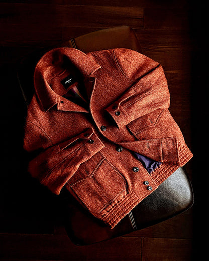 Men's 100% Wool A2 Bomber Jacket - Italian Handmade Herringbone Tweed Jacket