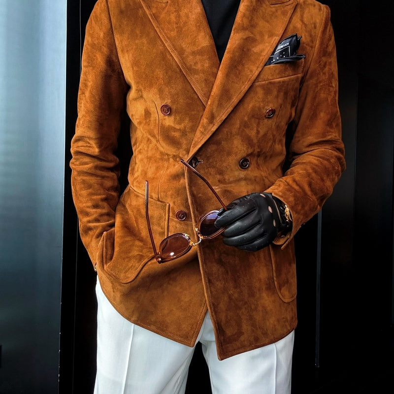 Men's Premium Suede-Effect Peak Lapel Jacket
