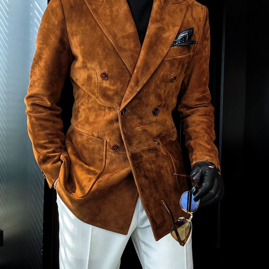 Men's Premium Suede-Effect Peak Lapel Jacket