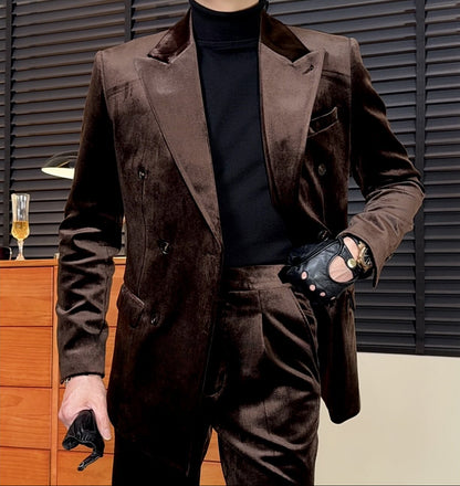 Velvet-Textured Double-Breasted Blazer | Italian-Inspired Tailoring