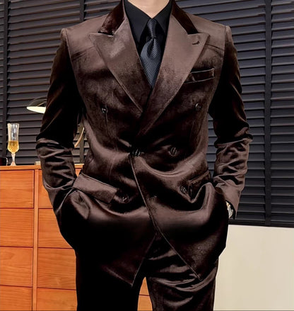 Velvet-Textured Double-Breasted Blazer | Italian-Inspired Tailoring