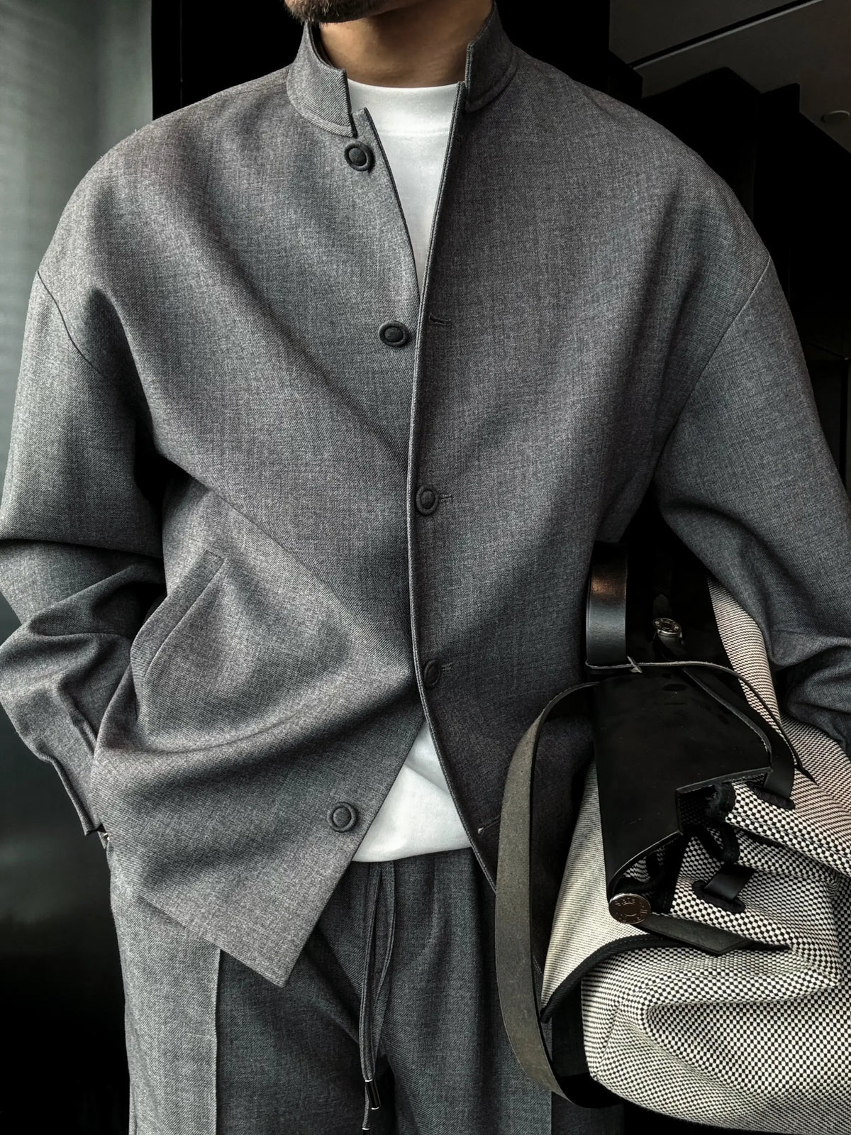 Wool Stand Collar Jacket | Refined Relaxed Fit