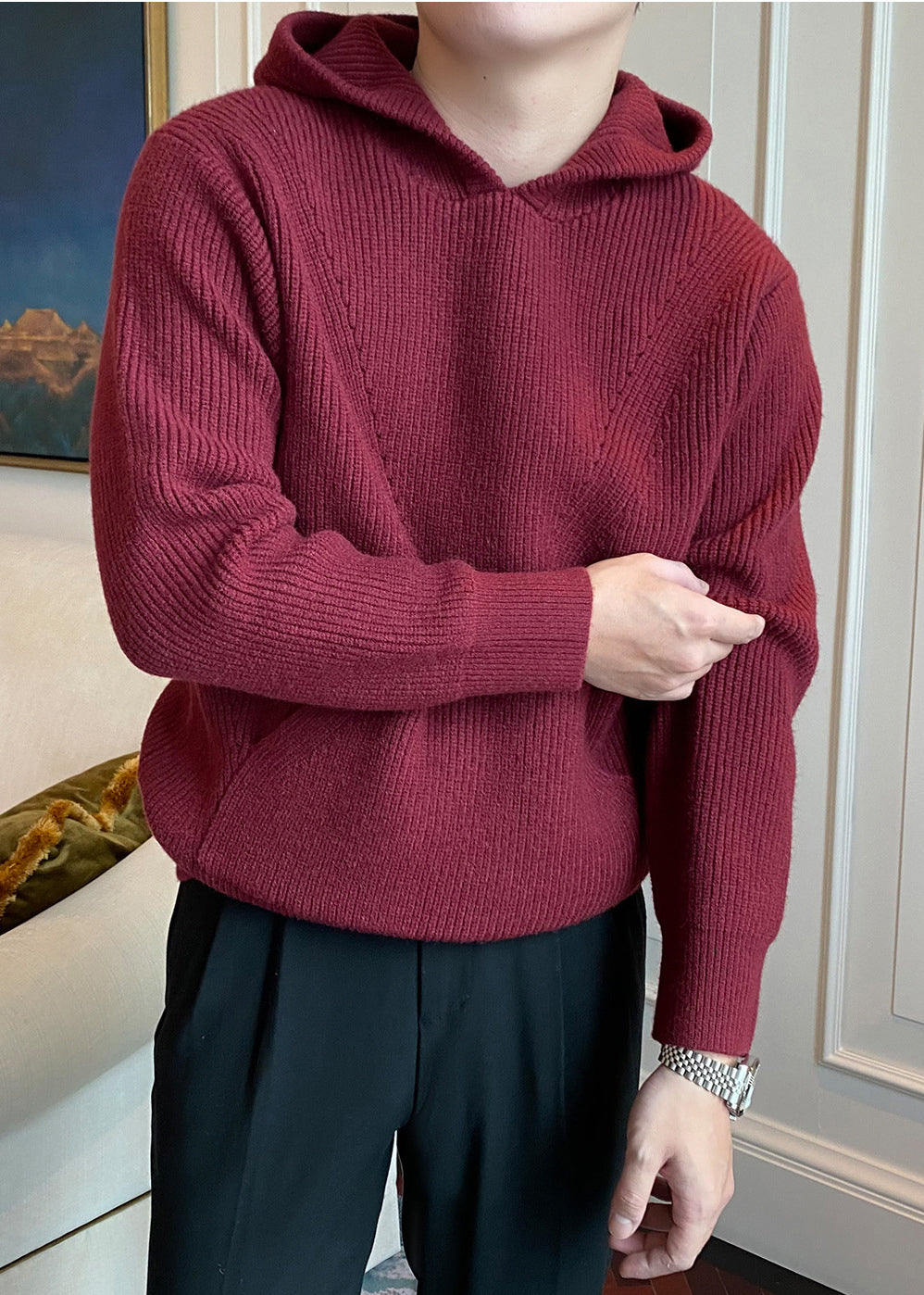 London Style Thick Knit Hoodie Pullover