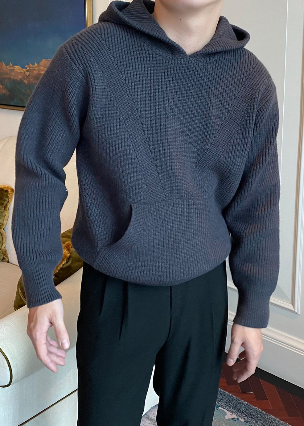 London Style Thick Knit Hoodie Pullover