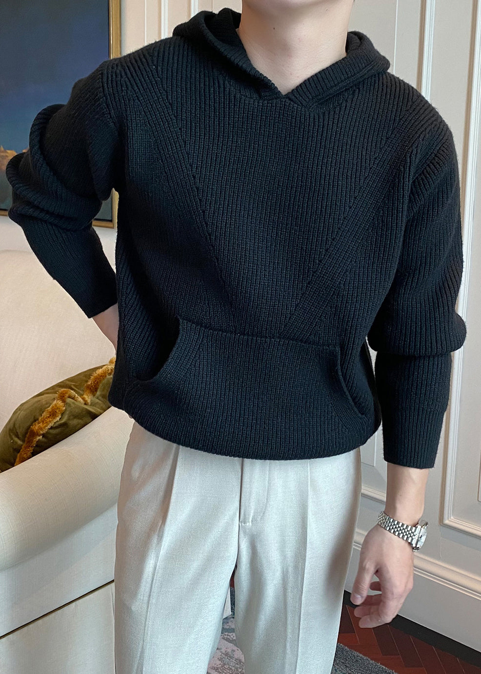 London Style Thick Knit Hoodie Pullover