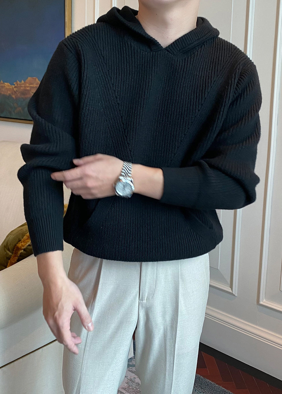 London Style Thick Knit Hoodie Pullover