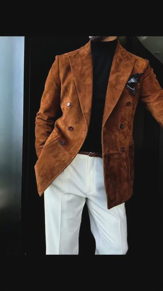 Men's Premium Suede-Effect Peak Lapel Jacket